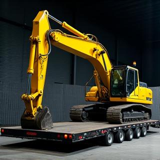 Industrial excavator on trailer