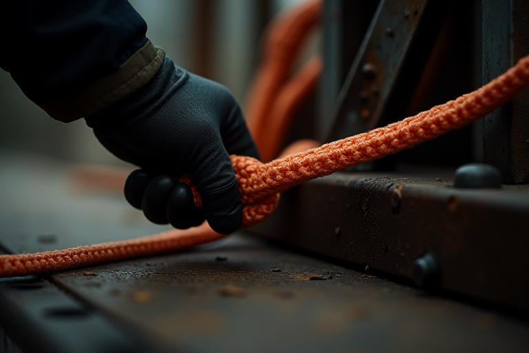 Professional driver inspecting load securement straps