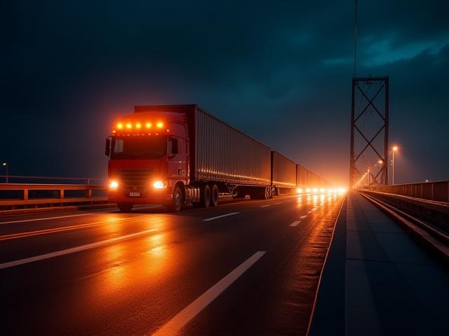 Night transport of wide load with pilot cars