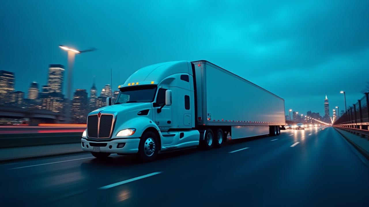 Expedited Hot Shot truck moving at high speed on a New York highway